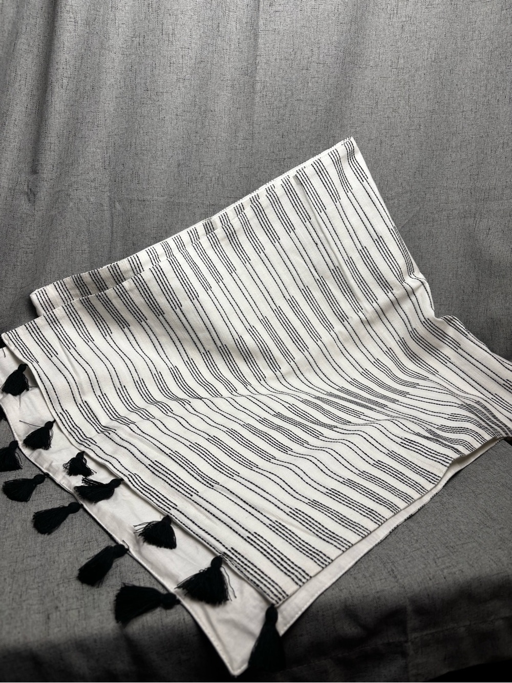 Hearth and Hand White Striped Tassel table runner